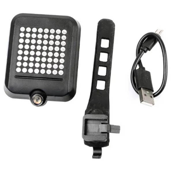 Велоліхтар з автоматичним покажчиком поворотів червоний жовтий лазер водонепроникний ЗУ microUSB Li-Ion акумулятор AQY-0100