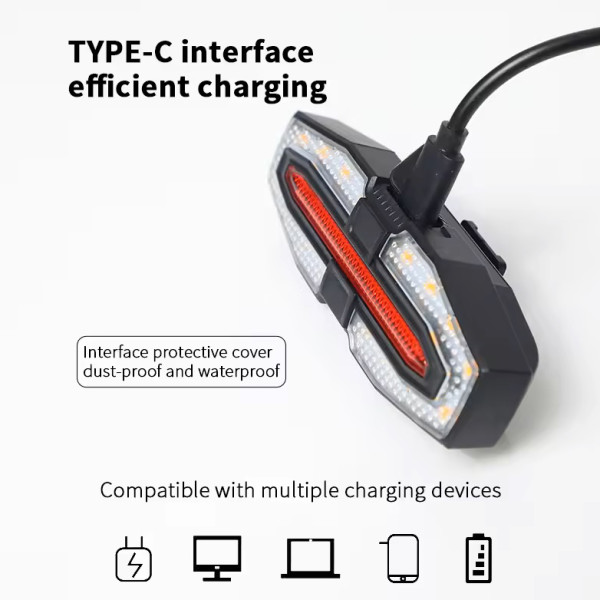 Велоліхтар із покажчиком поворотів червоний жовтий водонепроникний ЗУ Type-C Li-Ion акумулятор пульт керування LY-5510