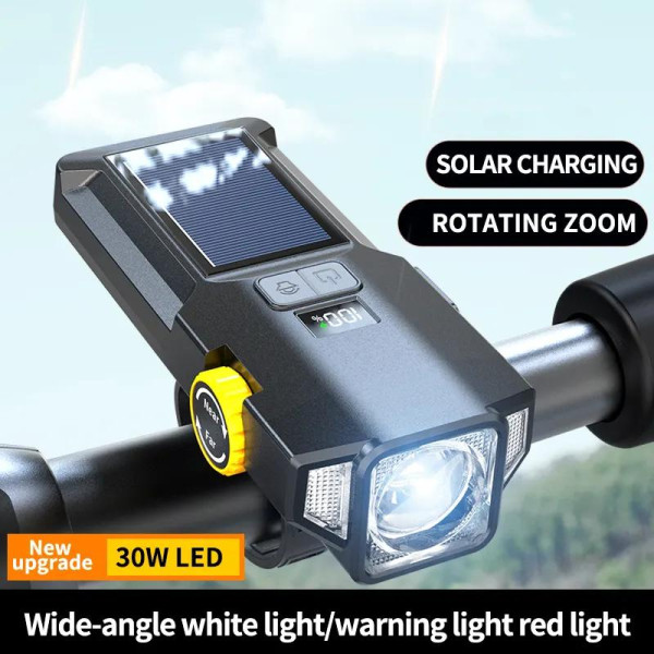 Велофонарь X17-30W+2LED(red), солнечная батарея, IP65, Li-Ion аккум., ЗУ Type-C