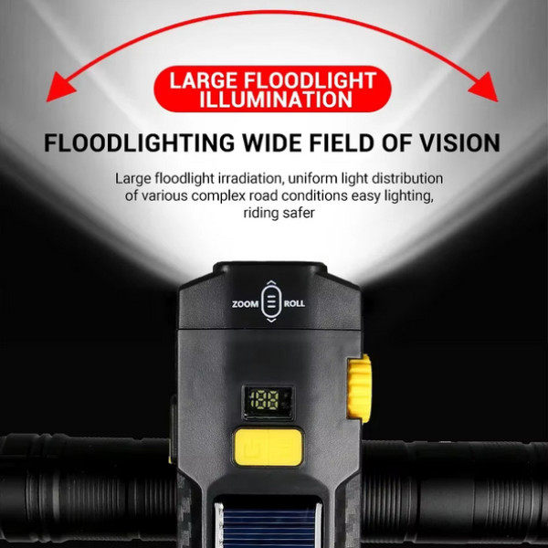 Велофонарь X17-30W+2LED(red), солнечная батарея, IP65, Li-Ion аккум., ЗУ Type-C