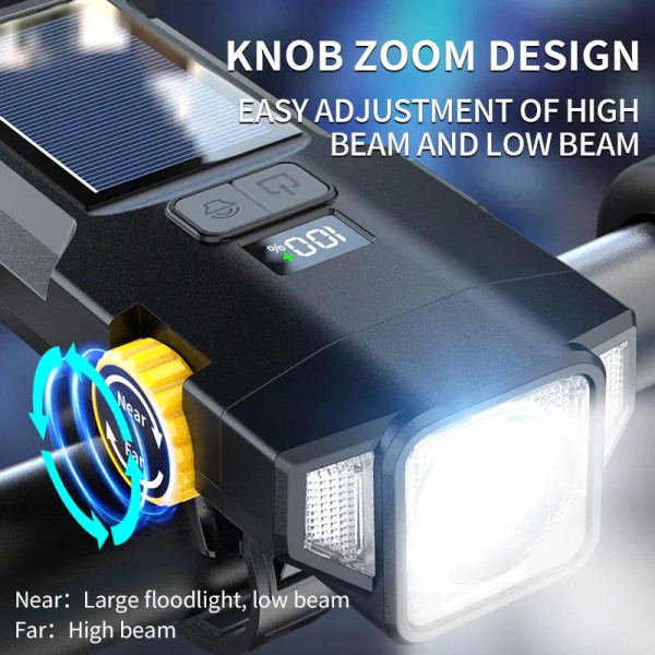 Велофонарь X17-30W+2LED(red), солнечная батарея, IP65, Li-Ion аккум., ЗУ Type-C