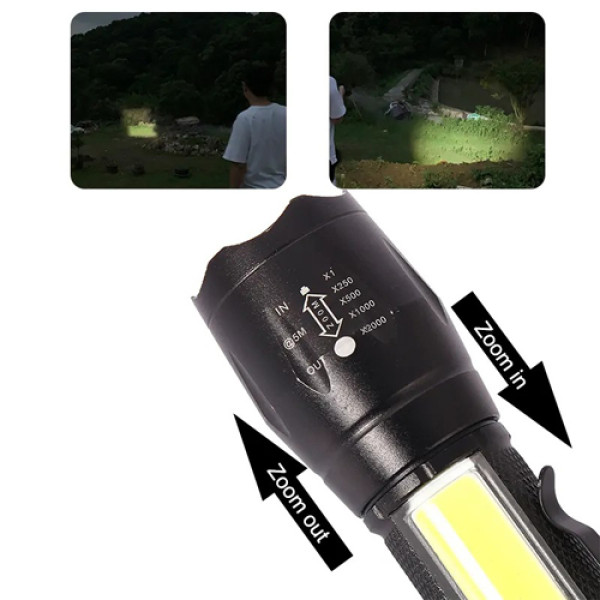 Ліхтар W601-XPE(red)+COB(white), Li-Ion акумулятор, ЗУ microUSB, zoom, Box