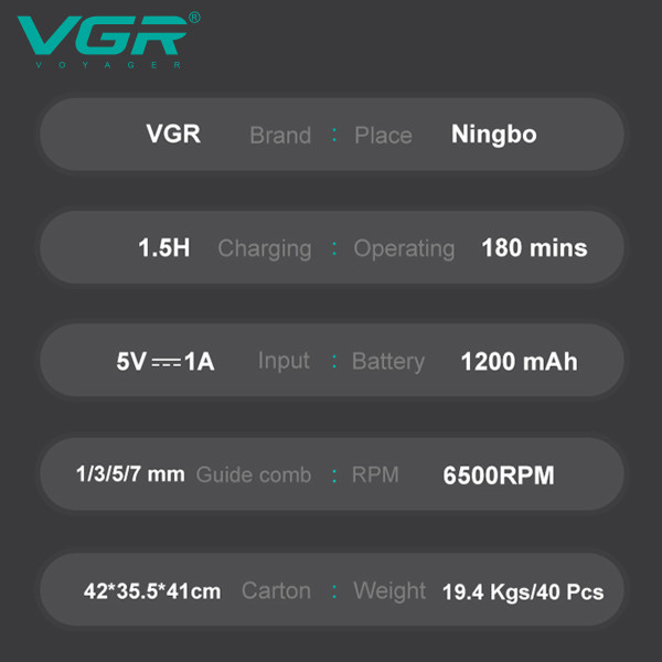 Триммер VGR V-998 RED, 4 насадки, LED display