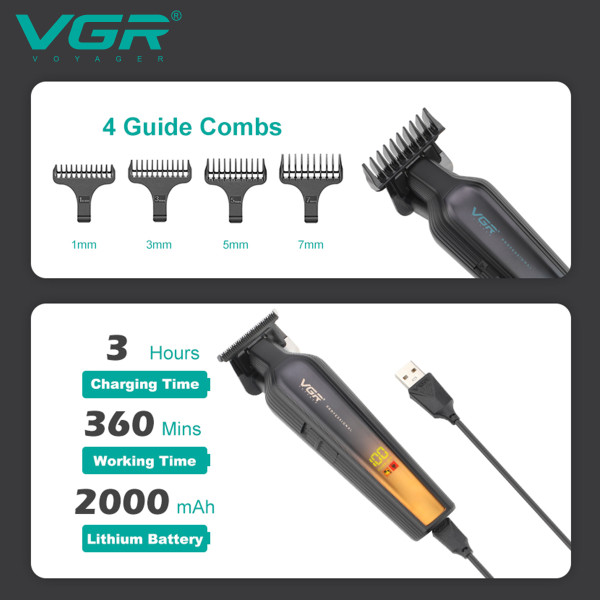 Триммер VGR V-930 GREEN, 4 насадки, LED display