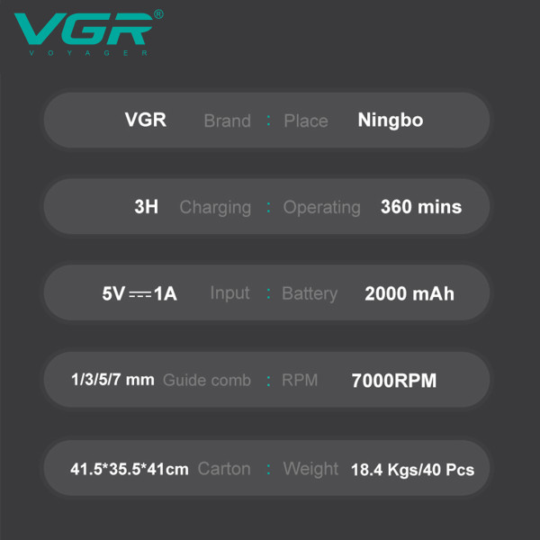 Триммер VGR V-930 GREEN, 4 насадки, LED display