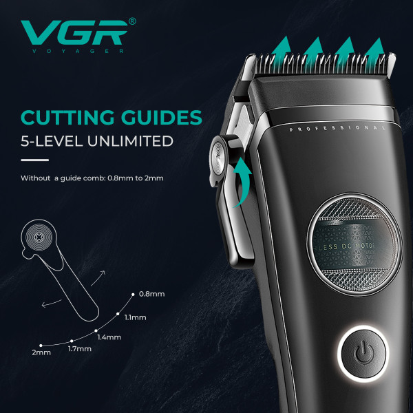 Машинка для стрижки акумуляторна 11 насадок EXTERNAL ROTOR MOTOR MIM лезо док-станція біла VGR V-880C
