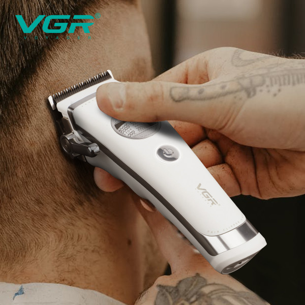 Машинка для стрижки акумуляторна 9000 RPM LED дисплей золотиста VGR V-886C