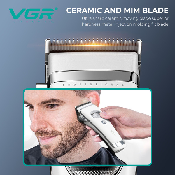 Машинка для стрижки акумуляторна 9000 RPM LED дисплей золотиста VGR V-886C