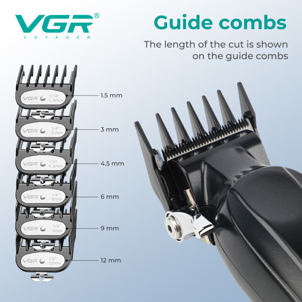 Машинка для стрижки акумуляторна 6 насадок 7000 RPM LED дисплей зелена VGR V-662