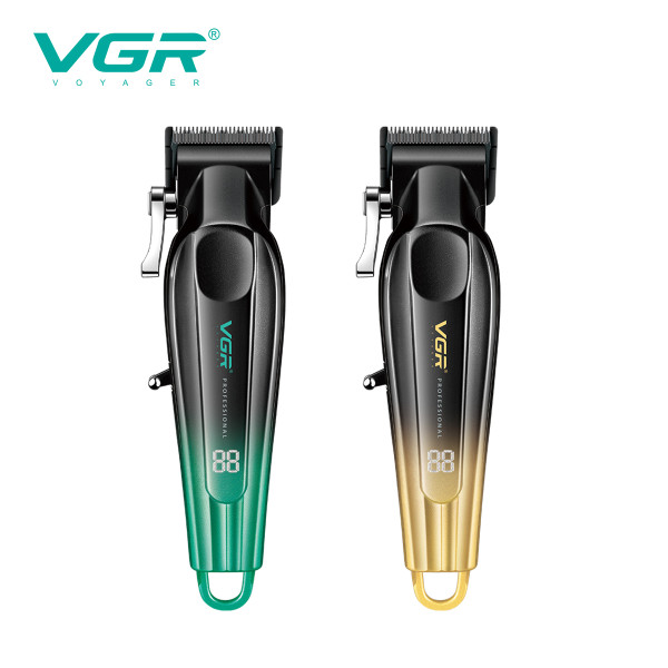 Машинка для стрижки акумуляторна 6 насадок 7000 RPM LED дисплей зелена VGR V-662