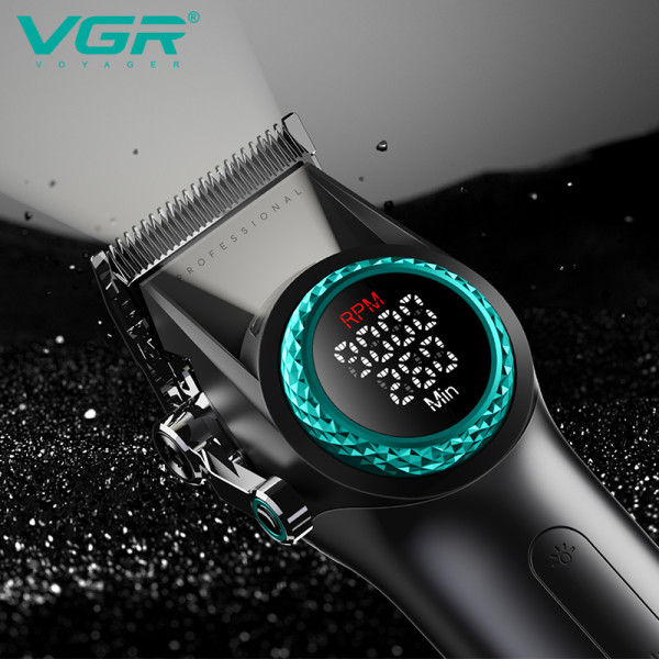 Машинка для стрижки акумуляторна 10 насадок 9000 RPM 4600 mAh LED підсвічування чорне VGR V-001
