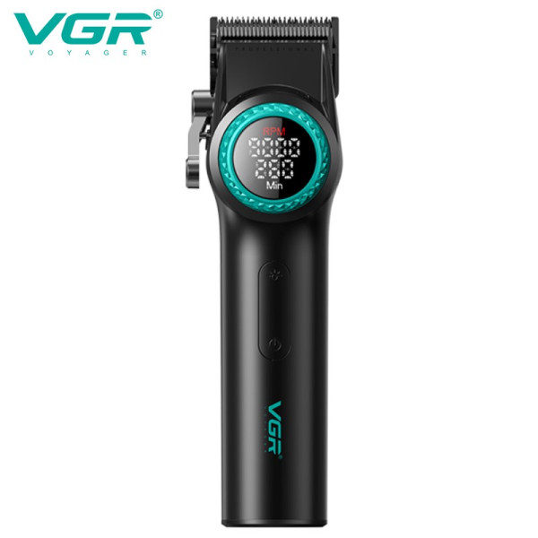 Машинка для стрижки акумуляторна 10 насадок 9000 RPM 4600 mAh LED підсвічування чорне VGR V-001