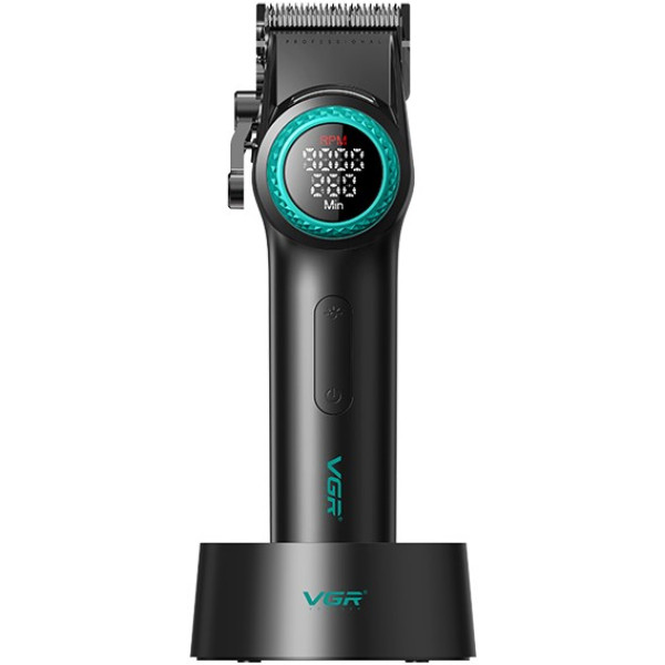 Машинка для стрижки акумуляторна 10 насадок 9000 RPM 4600 mAh LED підсвічування чорне VGR V-001