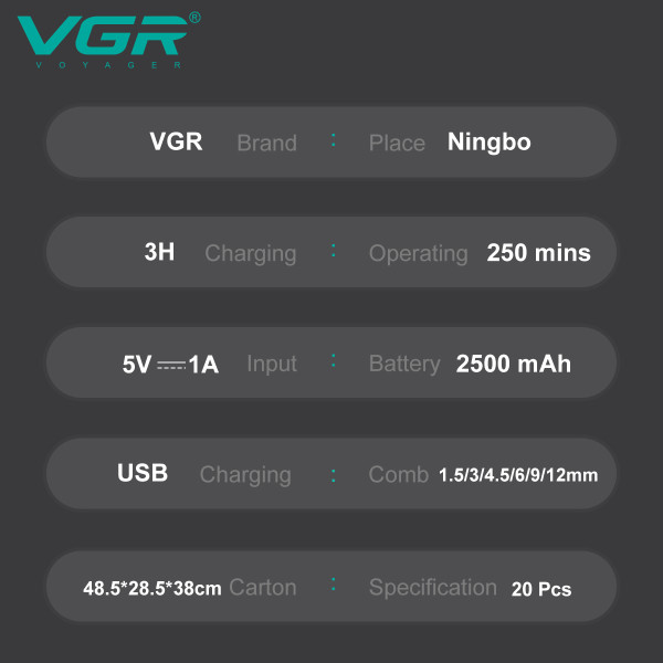 Машинка для стрижки акумуляторна 8 насадок LED дисплей VGR V-005