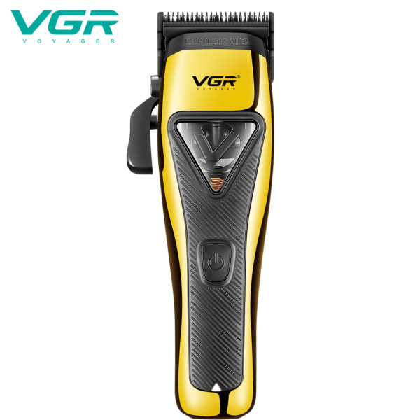 Машинка для стрижки акумуляторна 6 насадок 9000 RPM LED дисплей золотиста VGR V-026