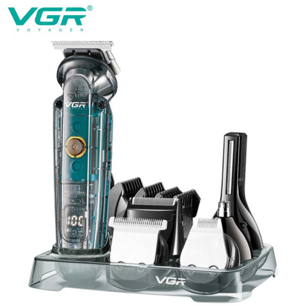 Набір для стрижки 6 в 1 акумуляторний 14 насадок LED дисплей VGR V-102