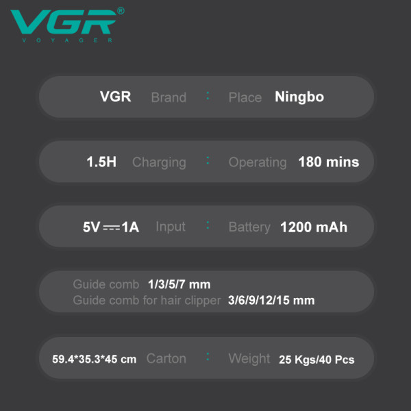 Набір для стрижки 6 в 1 акумуляторний 14 насадок LED дисплей VGR V-102