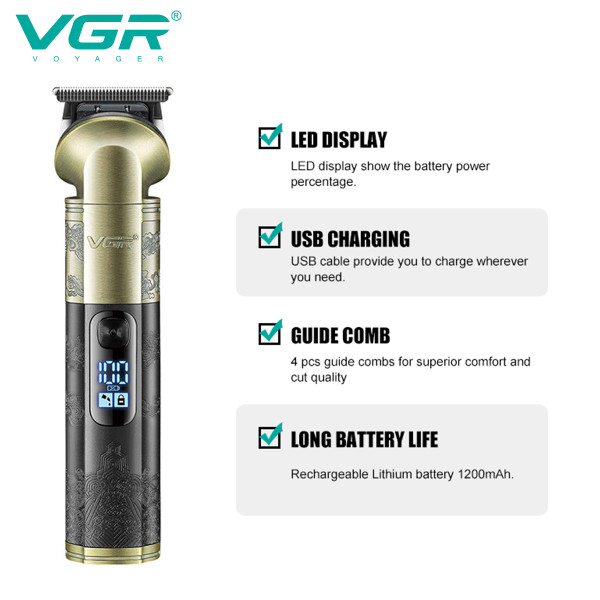 Тример акумуляторний 4 насадки LED дисплей VGR V-296