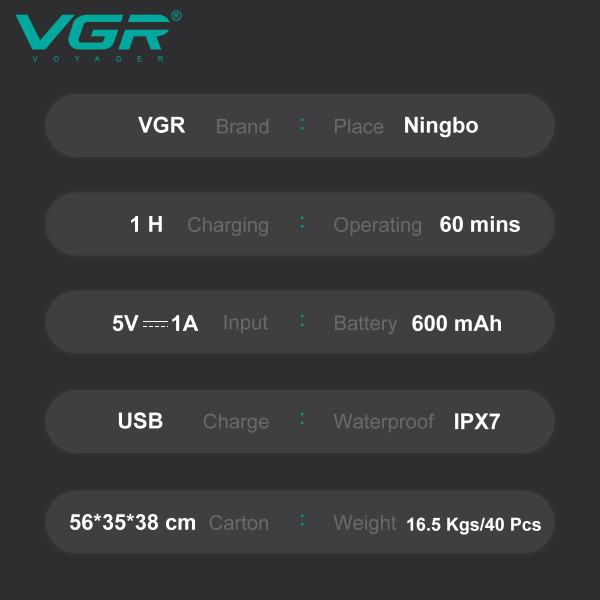 Електробритва 3 в 1 3 IPX7 насадки LED дисплей VGR V-303
