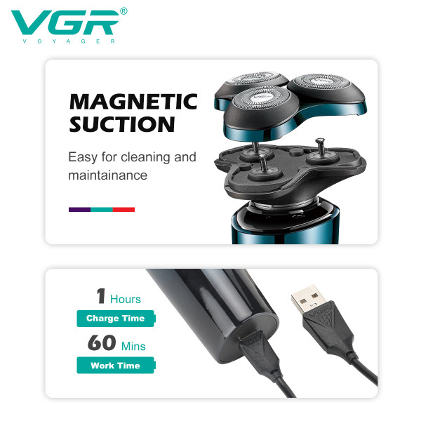 Електробритва 3 в 1 3 IPX7 насадки LED дисплей VGR V-303