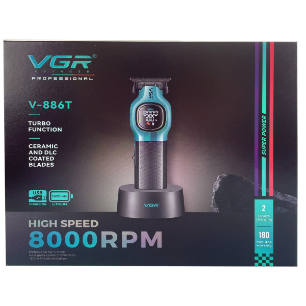 Тример акумуляторний 4 насадки LED дисплей зелений 8000 RPM VGR V-886T