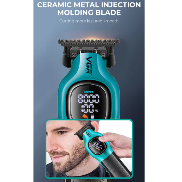 Тример акумуляторний 4 насадки LED дисплей зелений 8000 RPM VGR V-886T