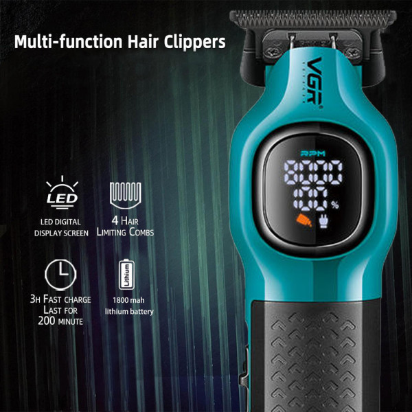 Тример акумуляторний 4 насадки LED дисплей зелений 8000 RPM VGR V-886T