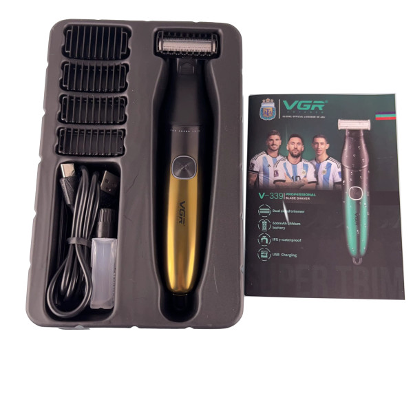 Бритва-триммер для стрижки бороды и усов VGR V-339 GOLD, 4 насадки, IPX7