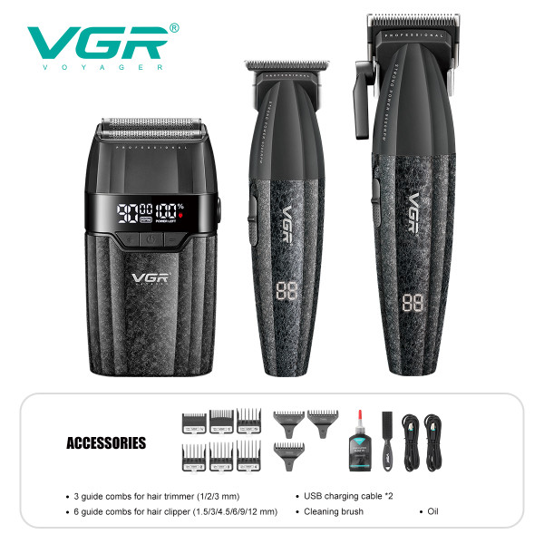 Комплект для стрижки 3 в 1 триммер машинка і шейвер VGR V-640 S3 Black