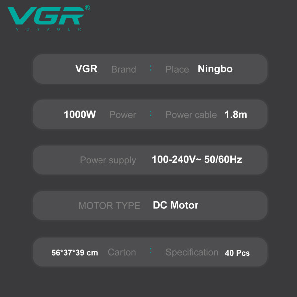 Фен складаний рожевий безшумний 3 рівні обдування 1200 Вт VGR V-432