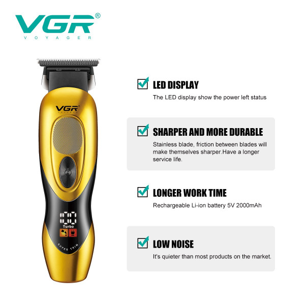 Триммер VGR V-227 GOLD, 3 насадки, LED display