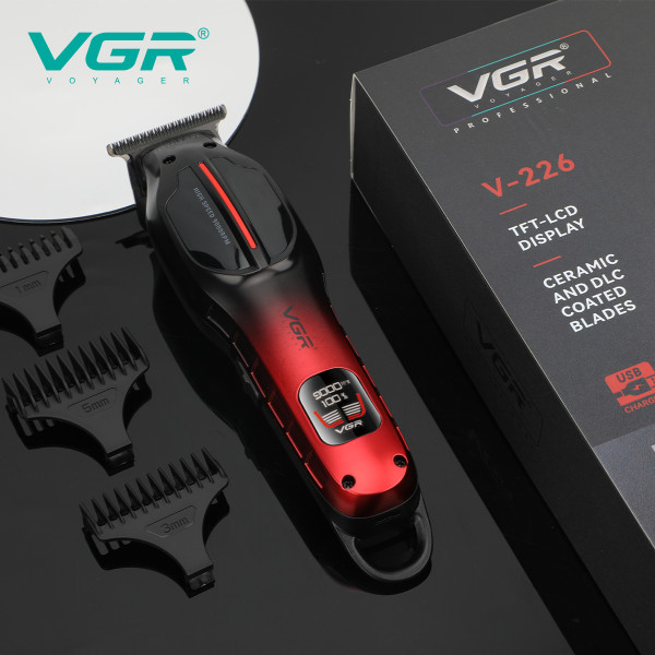 Тример акумуляторний 3 насадки LED дисплей червоний 9000 RPM VGR V-226