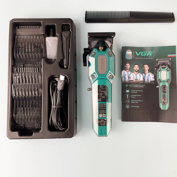 Машинка для стрижки акумуляторна 4 насадки LED дисплей VGR V-647