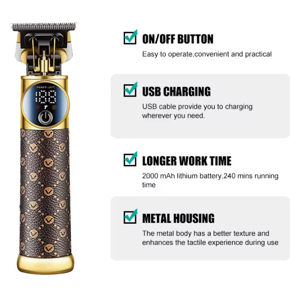 Тример акумуляторний 4 насадки LED дисплей коричневий VGR V-942