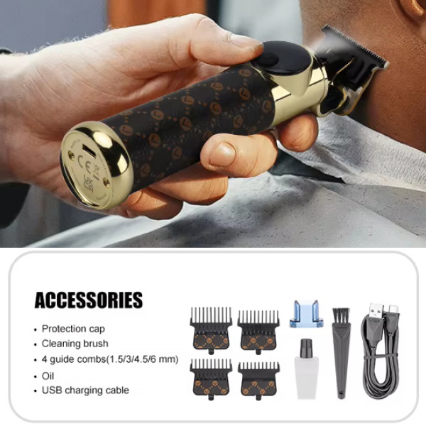 Тример акумуляторний 4 насадки LED дисплей коричневий VGR V-942