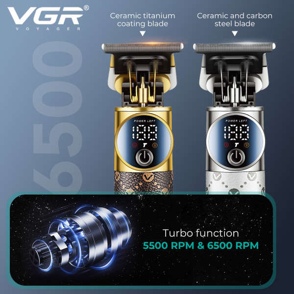 Тример акумуляторний 4 насадки LED дисплей коричневий VGR V-942