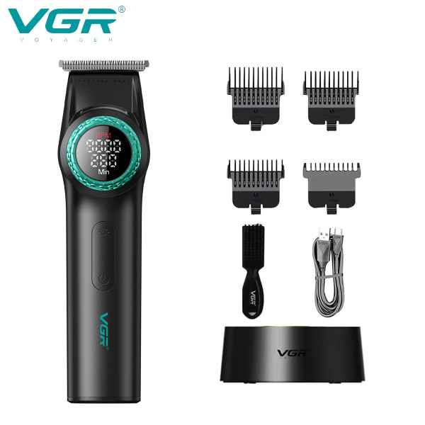 Тример акумуляторний 4 насадки 2500 mAh LED дисплей чорний 6000-8000 RPM VGR V-977