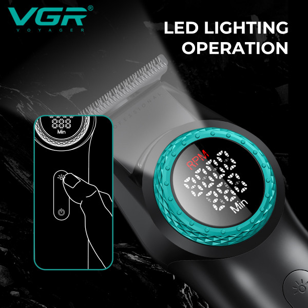 Тример акумуляторний 4 насадки 2500 mAh LED дисплей чорний 6000-8000 RPM VGR V-977