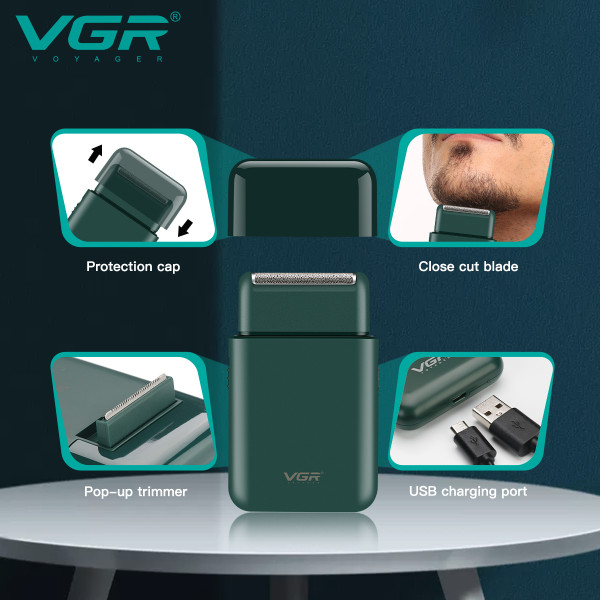 Електробритва VGR V-390 шейвер GREEN, висувний тример