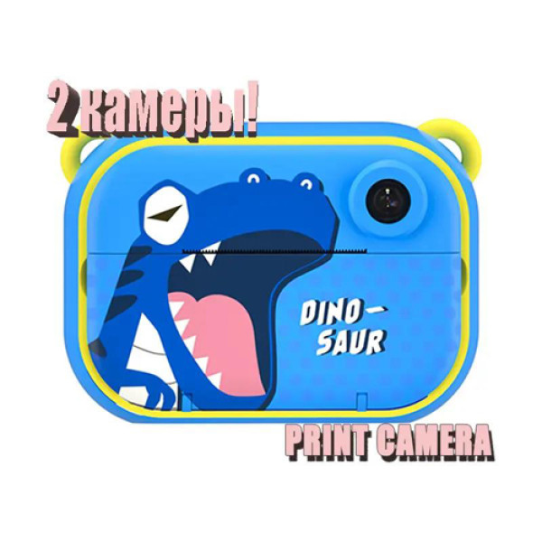 Фотоапарат дитячий миттєвого друку YT008, BLIUE DINOSAUR із підтримкою microSD card, 3Y+