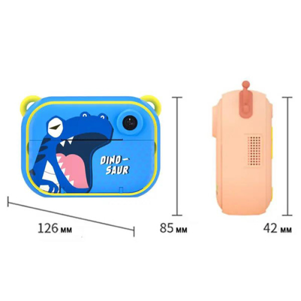 Фотоапарат дитячий миттєвого друку YT008, BLIUE DINOSAUR із підтримкою microSD card, 3Y+