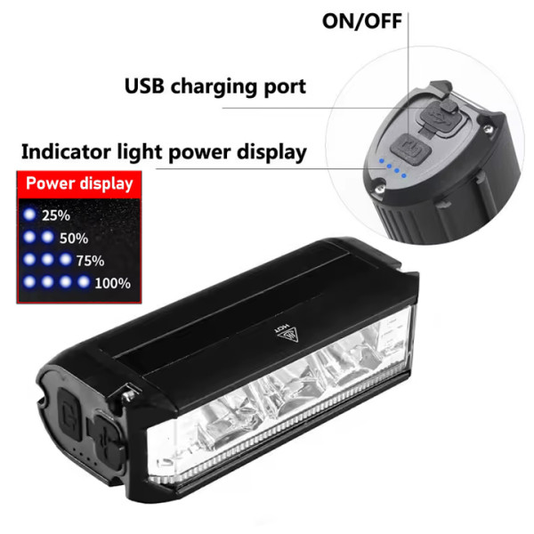 Велофара мощная EOS610-3LED, 900LM, Waterproof, Li-Ion аккумулятор, ЗУ Type-C