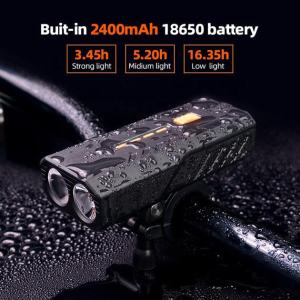 Велофара 300LM водонепроникна Power Bank Li-Ion акумулятор ЗУ Type-C індикація заряду BC25S