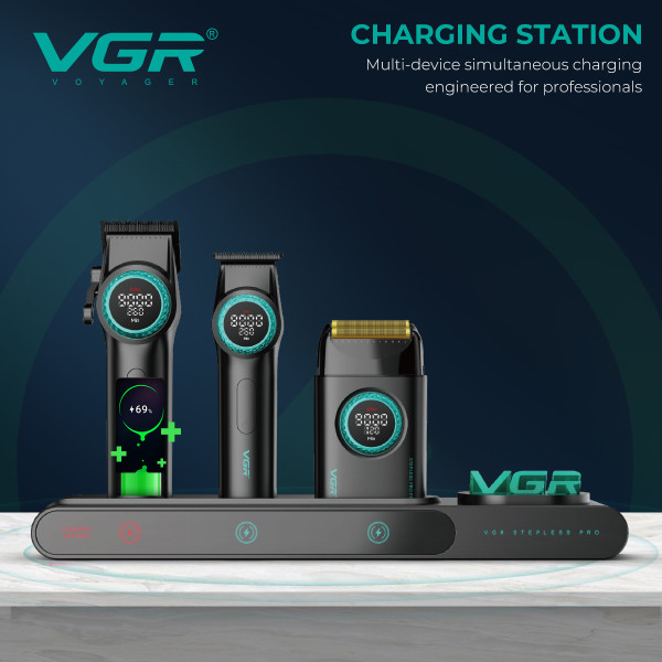 Комплект для стрижки 3 в 1 машинка триммер та електробритва VGR STEPLERSS PRO 3 IN 1 Black