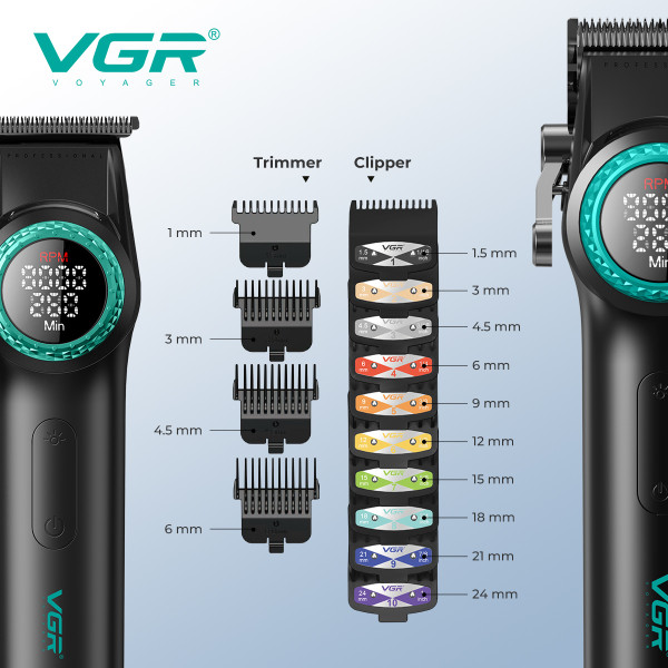 Комплект для стрижки 3 в 1 машинка триммер та електробритва VGR STEPLERSS PRO 3 IN 1 Black