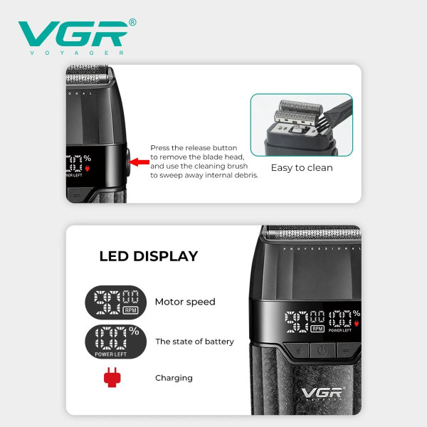 Електробритва шейвер подвійне лезо 9000 RPM LED дисплей VGR V-640S