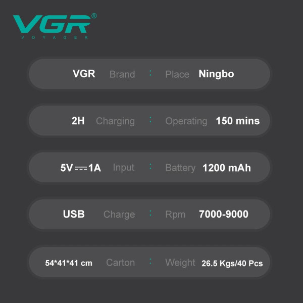 Електробритва шейвер подвійне лезо 9000 RPM LED дисплей VGR V-640S