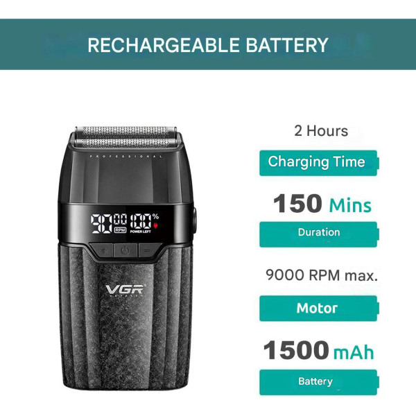 Електробритва шейвер подвійне лезо 9000 RPM LED дисплей VGR V-640S