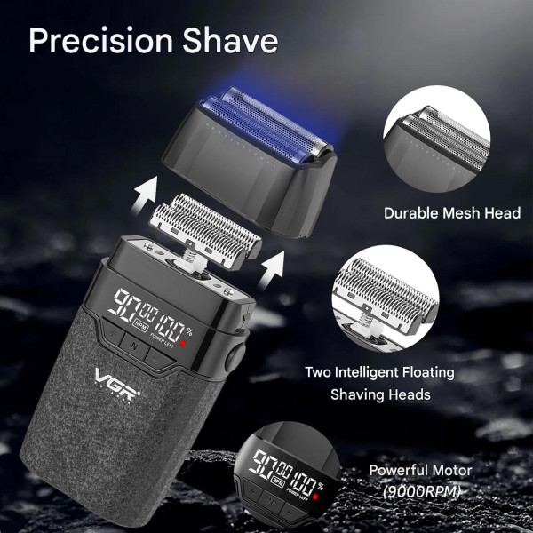 Електробритва шейвер подвійне лезо 9000 RPM LED дисплей VGR V-640S