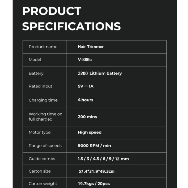 Машинка для стрижки акумуляторна 9000 RPM LED дисплей зелена VGR V-886C